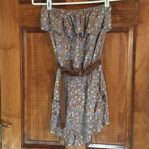 Ruffle Floral Strapless Romper w/ Removable Belt